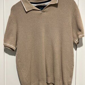 Men's Large Beige Ribbed knit Polo